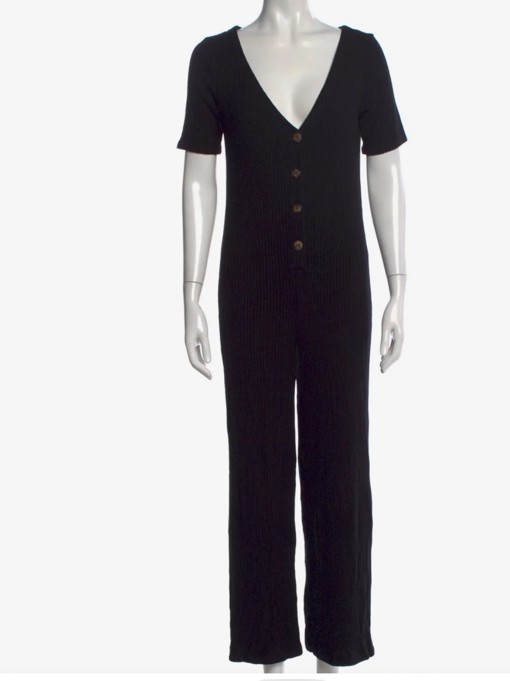 Reformation Black Ribbed Button-Front Jumpsuit - Picture 4 of 5